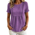 thumbnail image 2 of Yrmaups Loose Fit Short Sleeve T Shirt for Women Plus Size, Casual Round Neck Blouse, Everyday Soft Stretch Tee for Party Travel Office Daily Wear, Purple XL, 2 of 7