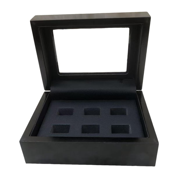 Vitrina para Anillos, Almacenamiento de Anillos de Madera, Forro de Cuero Sintético, Ventana Transparente, Resistente a Los Arañazos, Joyero Funcional 6 hoyos