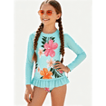 thumbnail image 5 of Girls 2-Piece Swimsuit Set Long Sleeve Rash Guard UPF 50+ Ruffle Bottom Summer Beach Bathing Suit Sizes 1-8Y, 5 of 8