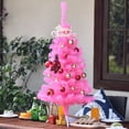 thumbnail image 2 of Topbuy 3FT Pink Artificial Christmas Tree Mini Christmas Decoration Tree with Plastic Stand, 2 of 8