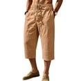 thumbnail image 2 of Mens Linen Capri Pants Loose Lightweight Below Knee 3/4 Pants Drawstring Gym Workout Long Shorts Travel Beach Pant Earthy Yellow M, 2 of 9