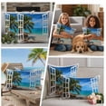 thumbnail image 5 of Summer Beach Outdoor Waterproof Pillow Covers, Window Seascape Palm Trees Oceans Decorative Square Throw Pillowcase Sofa Cushion Sham for Patio/Couch/Chair, 16"x16" 2 Pack, 5 of 8
