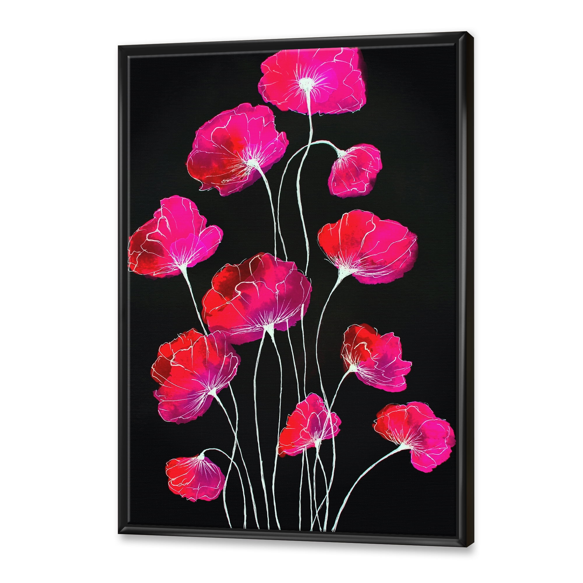 Designart 'Abstract Red Flower Detail On Black Background III' Traditional Framed Canvas Wall Art Print