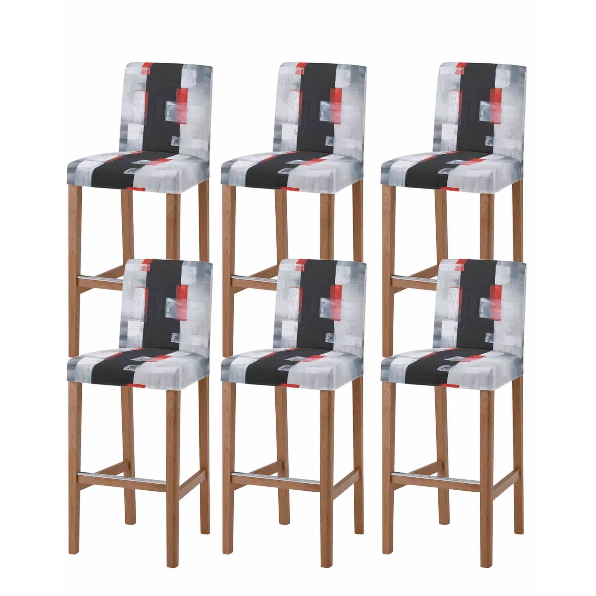 Red Black Modern Bar Stool Covers Set of 6 Abstract Oil Painting Geometric Artwork Stretch Washable Bar Chair Covers with Backs Removable Pub Counter Height Chair Cover for Kitchen Dining Room Cafe