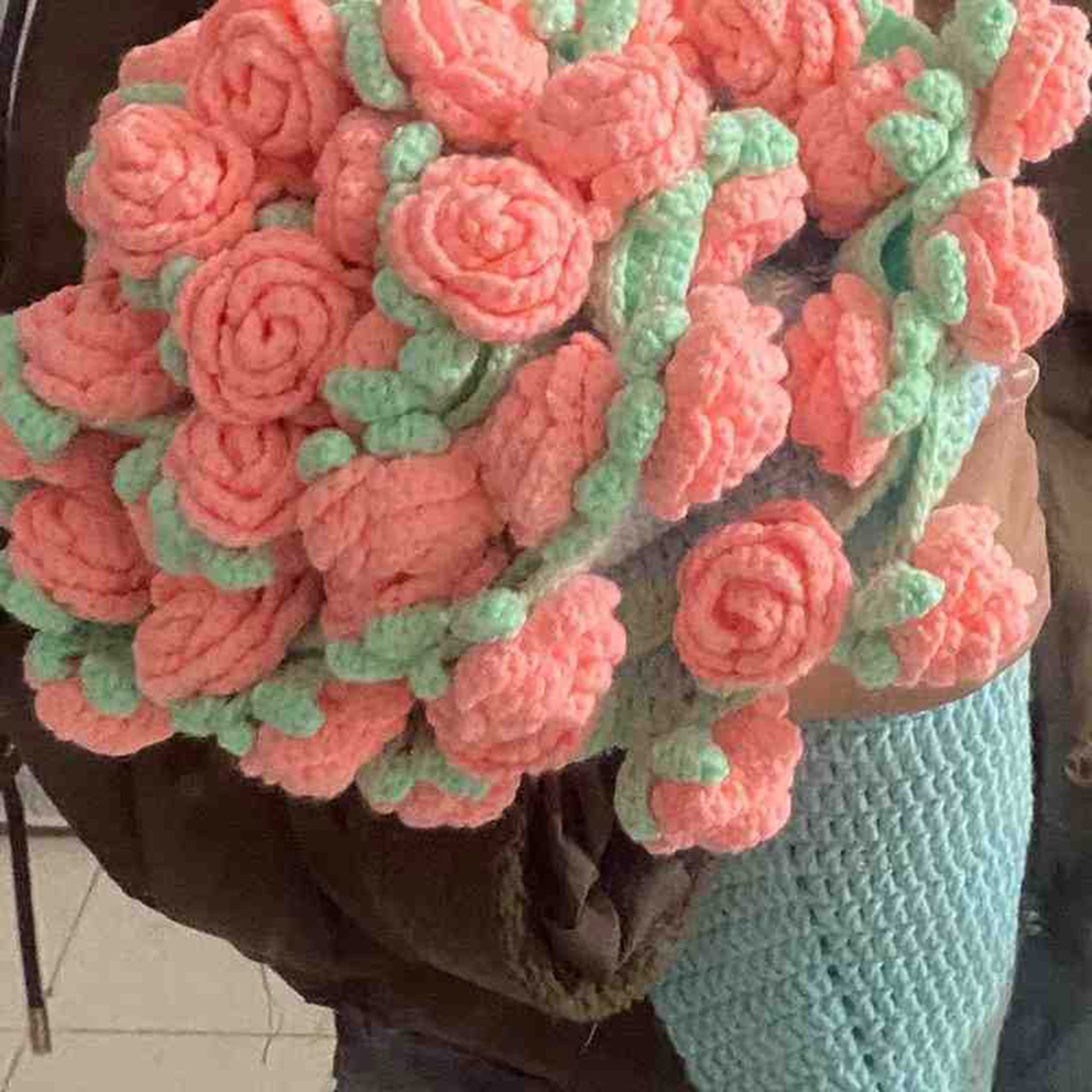 Crochet Kit Beginners for Blanket Rose Flowers Bouquet Crochet Kit Floral DIY Knitting Starter Kit With Crochet Yarn Step-By-Step & Instructions for Mother'S Day Gifts
