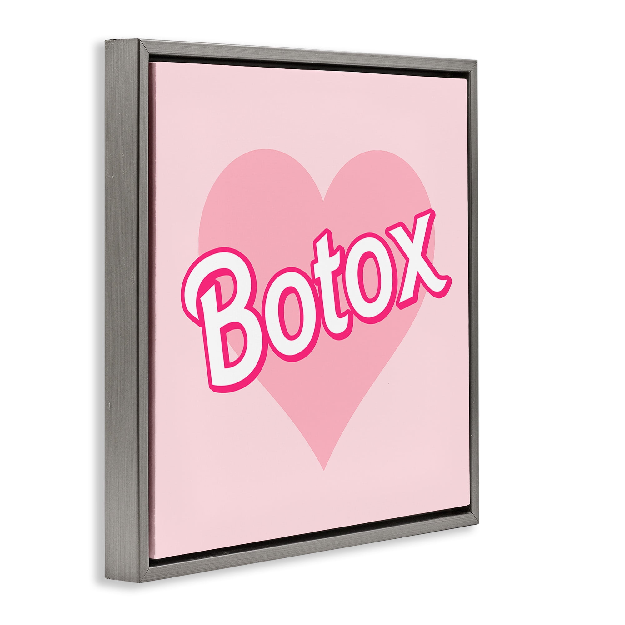 Stupell Industries Pink Heart Botox Inspirational Painting Gray Floater Framed Canvas Art Print Wall Art, 18 x 18