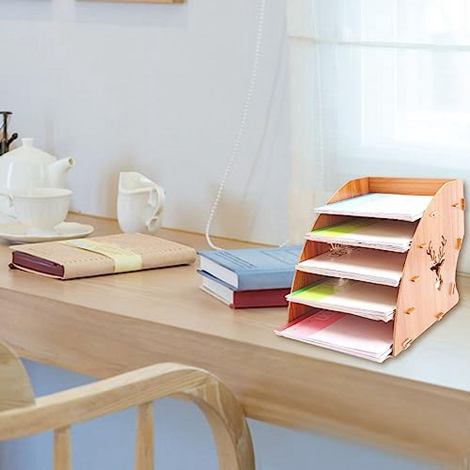 Wooden Invoice Bill Storage Rack Desktop Paper Organizer File Holder Document Letter Sorter Tray Mail Rack