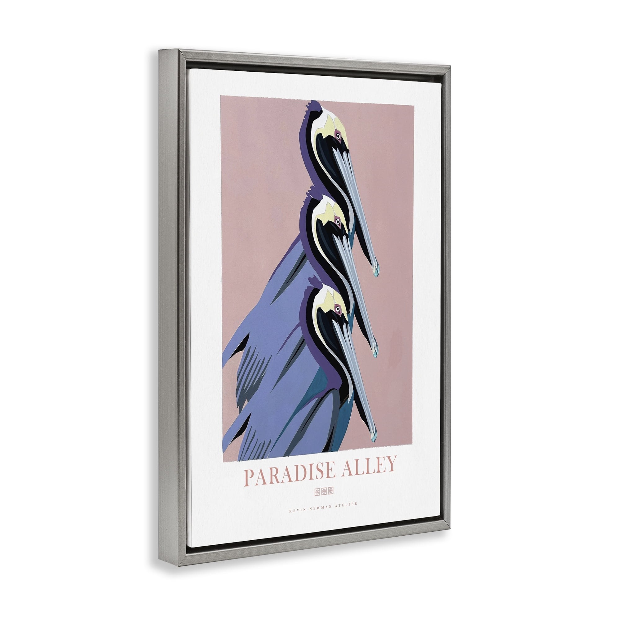 Stupell Industries Paradise Alley Pelican Trio Gray Framed Floater Canvas Wall Art, design by Jadei Graphics