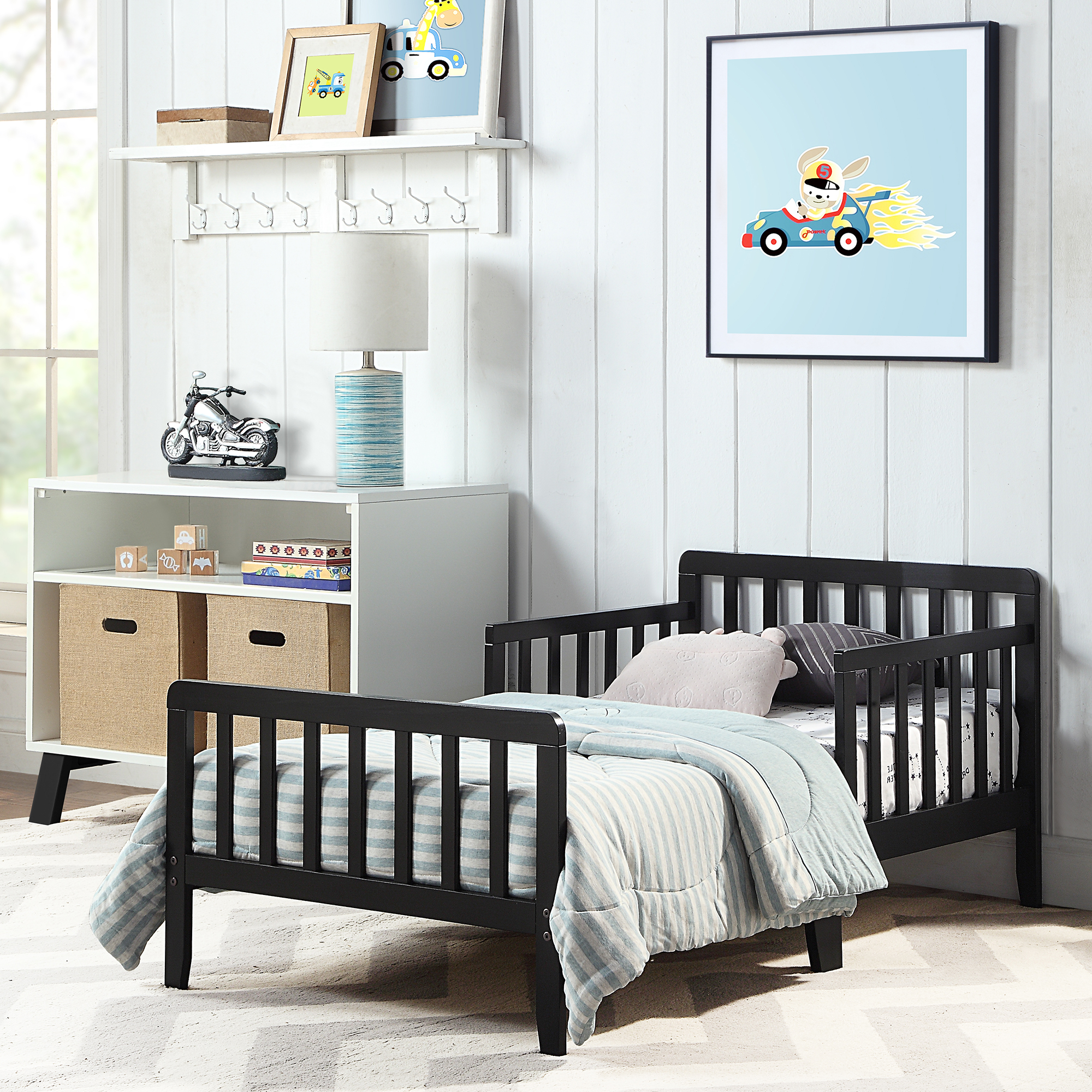 Toddler Bed Black, Sesslife Wood Toddler Bed frame for Boys Girls
