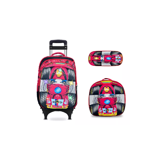 Mochila Escolar Set 3 Piezas Con Ruedas Lapicera Y Lonchera ROJO BAG330-C
