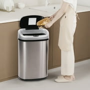 YRLLENSDAN 13 Gallon Touch Free Trash Can with Lid Auto Open, Motion Sensor Kitchen Garbage Can Stainless Steel Dustbin for Kitchen with Anti-Fingerprint Mute Trash Bin for Office Bedroom