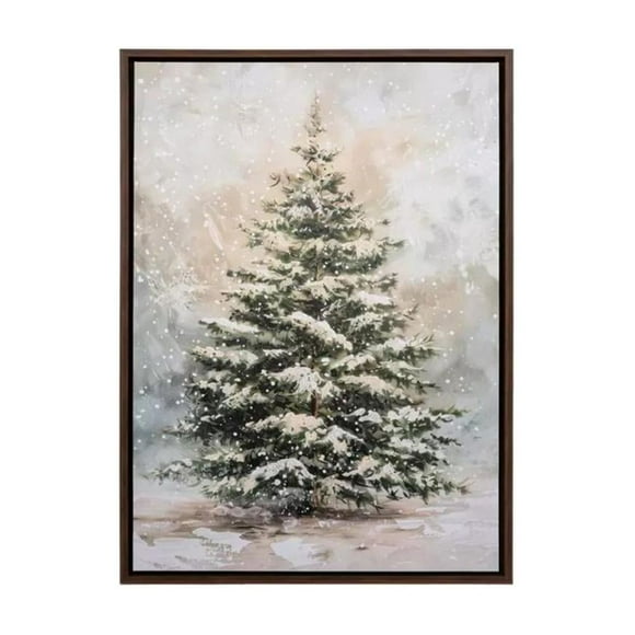 Outoloxit Snowy Christmas Tree Canvas Wall Art LED Light Up Winter Snow Scene Holiday Painting 20x14in for Home Decor