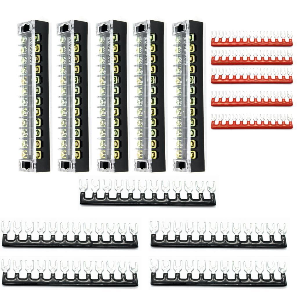 jiaping 5 Sets of 600V 15Amp 2-Rows 12-Positions Screw Wire Terminal Strip Barrier Block