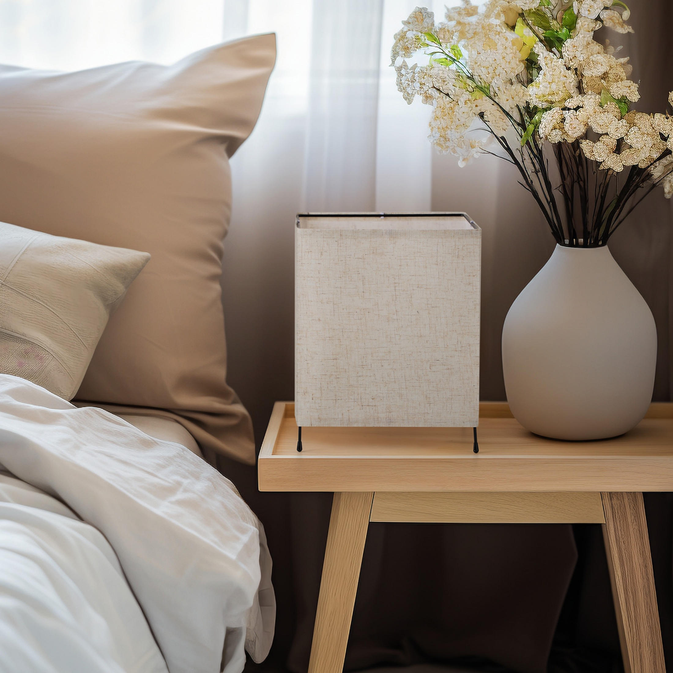Kids Night Light Square Small Dimmable Nightstand Light Linen Battery Free