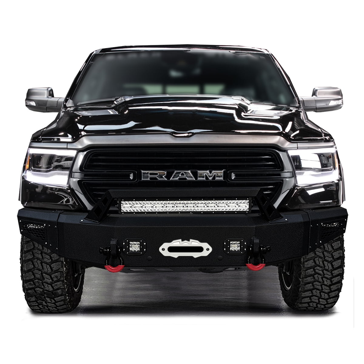 Vijay Compatible with 2019-2020-2021-2022-2023-2024 Dodge RAM 1500 Front and Rear Bumper Textured Black Steel with Lights and D-rings (NOT for Classic)