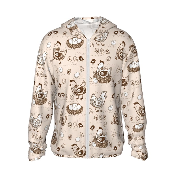 Fotbe Chicken With Floral Chaqueta con Protección Solar UPF 50+ para Hombre y Mujer, Camisa con Capucha y Bolsillos-Small
