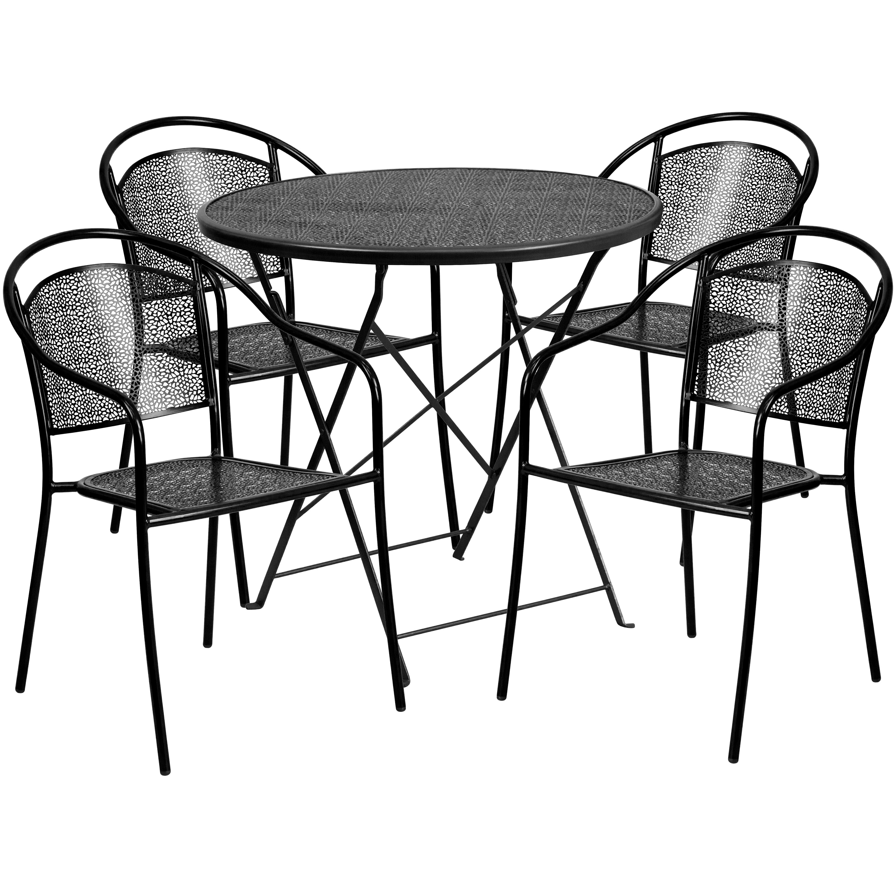 Flash Furniture 30-in. Round Steel Folding Patio Table Set w/ 4 Chairs Black - image 4 of 5