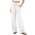 thumbnail image 2 of Lmueinov Wide Leg Pants for Women 100% Cotton Flowy Palazzo Drawstring Elastic Waist Trousers with Pockets Summer Fall Beach Vacation Clothes, 2 of 5