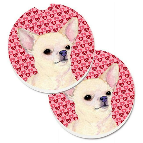Chihuahua Hearts Love & Valentines Day Portrait Set of 2 Cup Holder Car Coaster