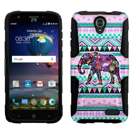 Hybrid Tea Collection - ZTE Zmax Grand Armor Hybrid Case - Elephant on Aztec Andes Tribal Tea