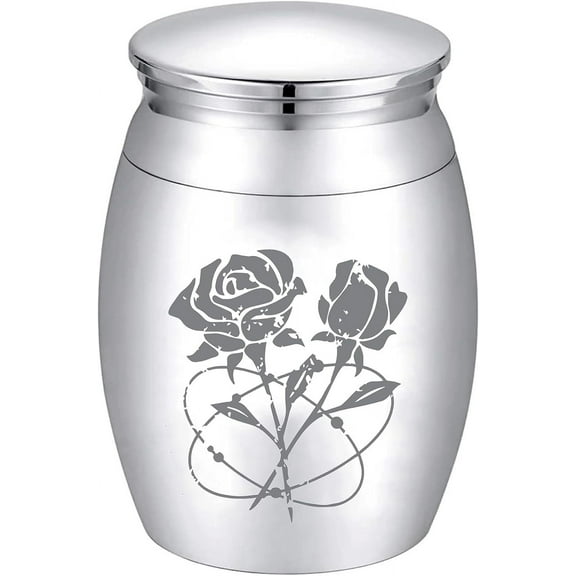 Small Urns for DIY Ashes Mini Cremation Urns Ashes Keepsake Memorial Stainless Steel Metal Funeral Urn Burial for DIY Pet Human Dog Cat 1.57 x 1.18 Inch-Rose(Silver)
