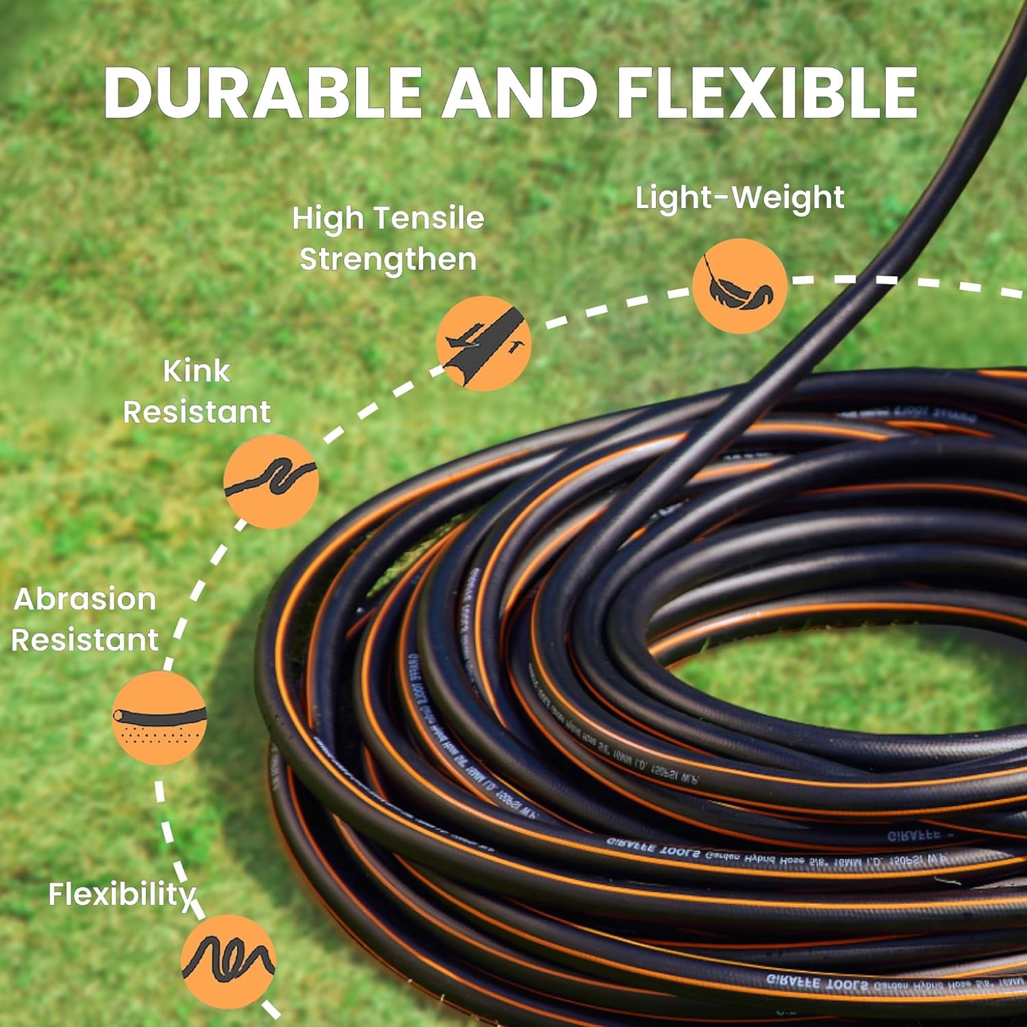Giraffe Tools Lightweight Hybrid Garden Hose 100ft x 5/8" Male to Female with Swivel Handle