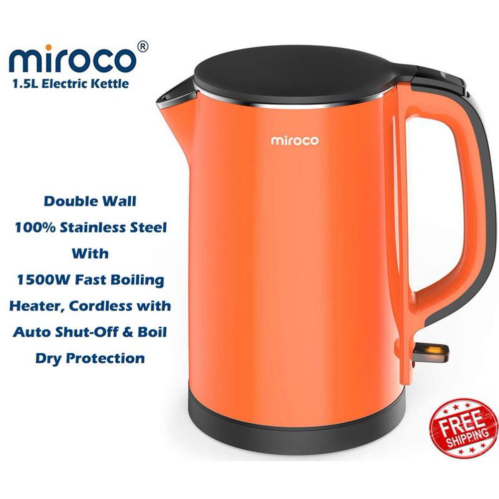 Electric Kettle Miroco 1.5L Double Wall 100 Stainless Steel 1500W