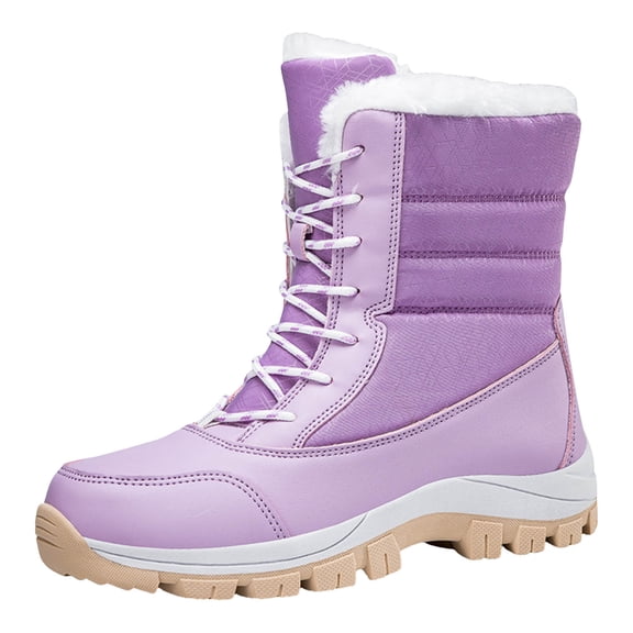 EHQJNJ Fuzzy Boots Snow Boots for Women Earlde Women Snow Boots Fashionable New Pattern Solid Color Simple Thickened Warmth Autumn and Winter Lace up Comfortable