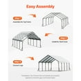 thumbnail image 3 of KFFKFF Durable 20 x 20 ft Metal Carport with Sturdy Frame and Roof, Outdoor Shelter with Detachable Sidewalls for Vehicles, Boats, Trucks, and Equipment, 3 of 9