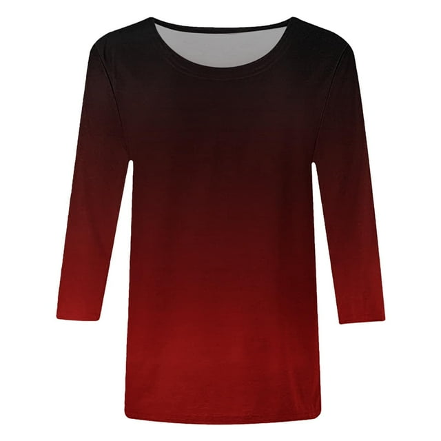 UANWENN T-Shirt Décontracté Mode Dégradé Col Rond Manches Trois-Quarts Blouse Manches Courtes Athlétique Été