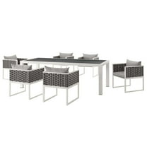 Side Dining Chair and Table Set, White Gray, Aluminum Metal, Outdoor Patio Balcony Cafe Bistro Garden Hospitality Restaurant, Modern Contemporary HB33212