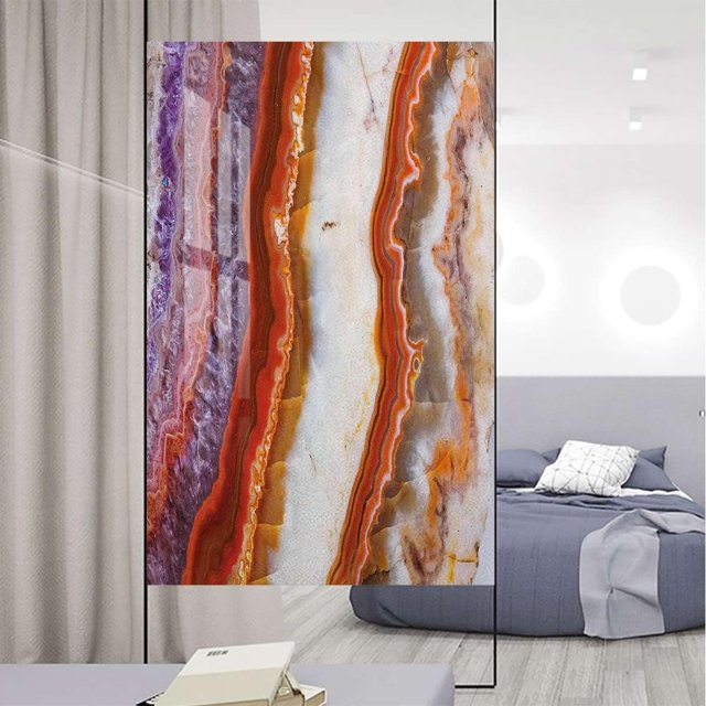 Multicolor Window Sticker Non-Adhesive Glass Film Gradient Macro Rock Surface with Natural Display Privacy Sun Blocking Decorative Window Film Marble 23.6Wx47.2L-inch