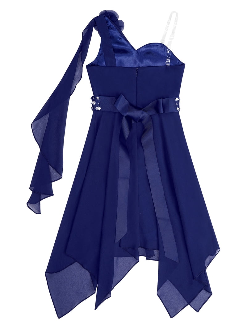 YUUMIN Kids Flower Girls One Shoulder Dress Irregular Wedding Pageant  Dresses Evening Party Prom Ball Navy Blue 10 - Walmart.com