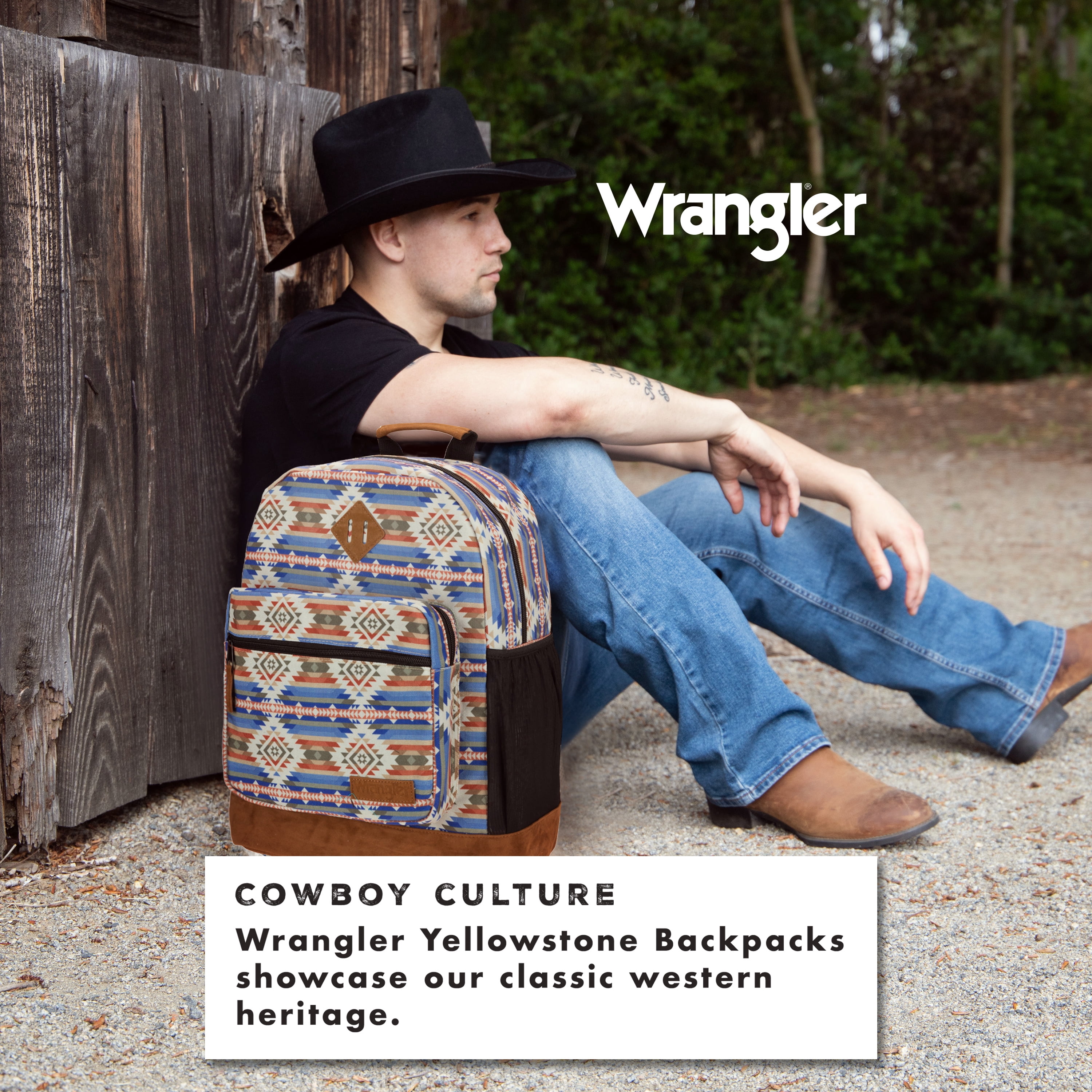 Officially Licensed Yellowstone Western Canvas Backpack with Snap Closure Wrangler Yellowstone Backpack, Classic Logo Resistant Padded  main image 3
