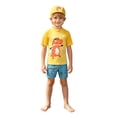 thumbnail image 4 of Boys Swimsuit Kids Three Piece Swim Set Cartoon Dinosaur Print Short Sleeve Sun Top with Flat Leg Trunks Cap Boys Swim Set Multicolour 3-4Y, 4 of 6