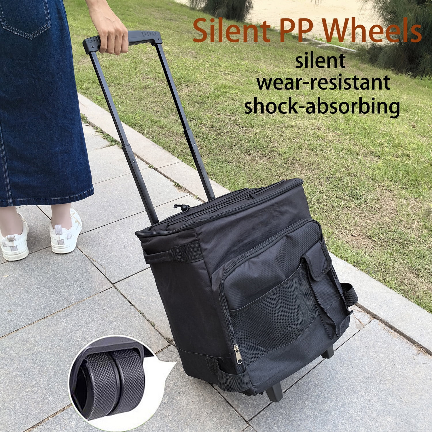 Portable Cooler with Wheels and Handle Collapsible Rolling Cooler Leakproof Insulated Soft Cooler Bag for Beach Camping Patio Travel Outdoor Ball Fields