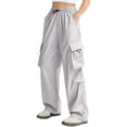thumbnail image 6 of Inglocry Cargo Pants Women Quick Dry Parachute Hiking Pants with Pockets Elastic Waist Lightweight Water Resistant Joggers Light Gray XL, 6 of 6