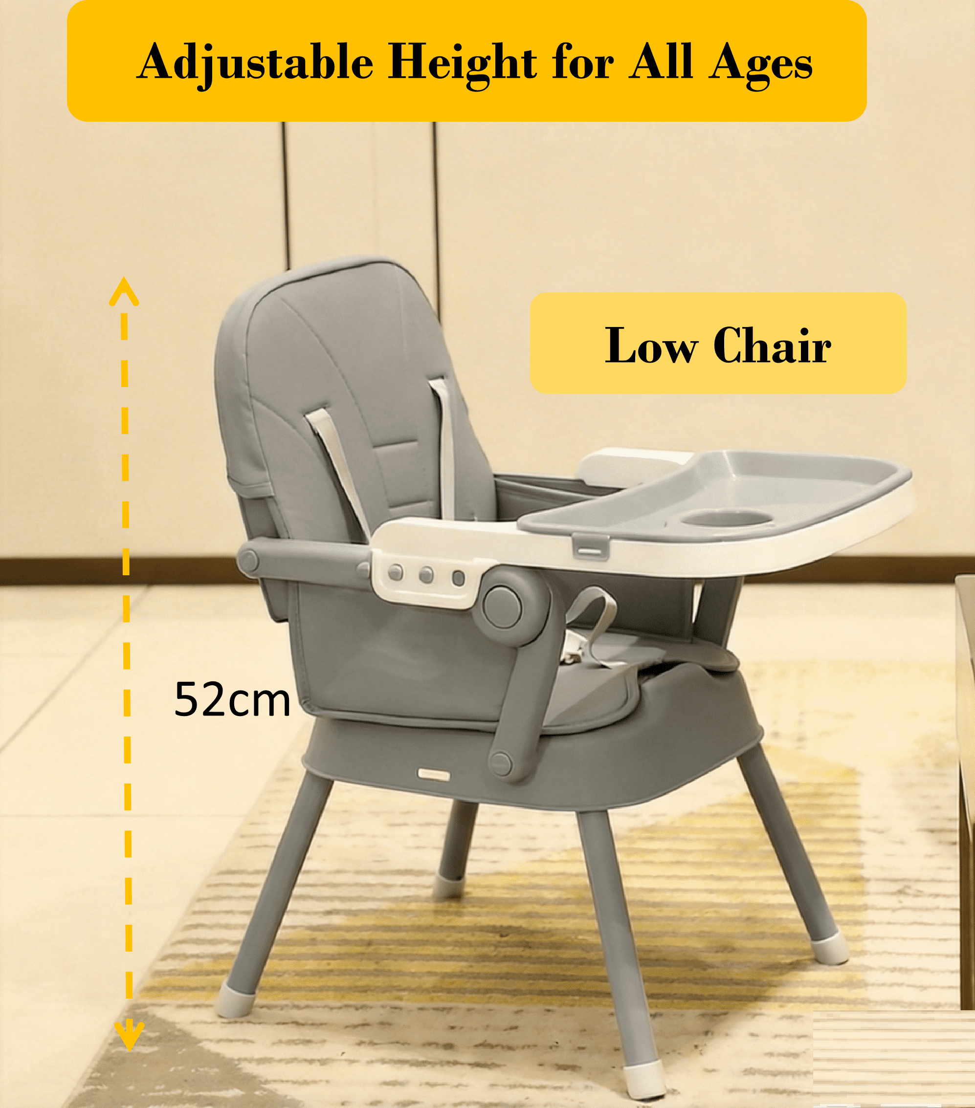 4 in 1 Portable Baby High Chair, Lightweight Toddler Booster Seat,Infant Feeding Chair, Easy Fold & Carry, Stable Design for Growing Baby,Grey