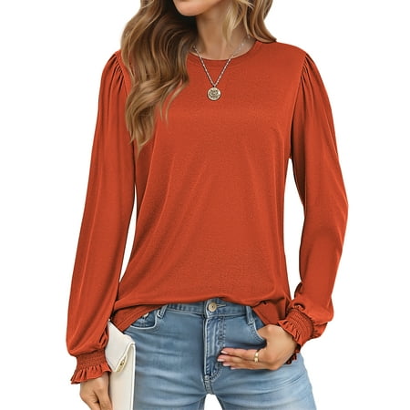 Fantaslook Blouses for Women Dressy Puff Sleeve Tunic Tops Casual Fall Shirts