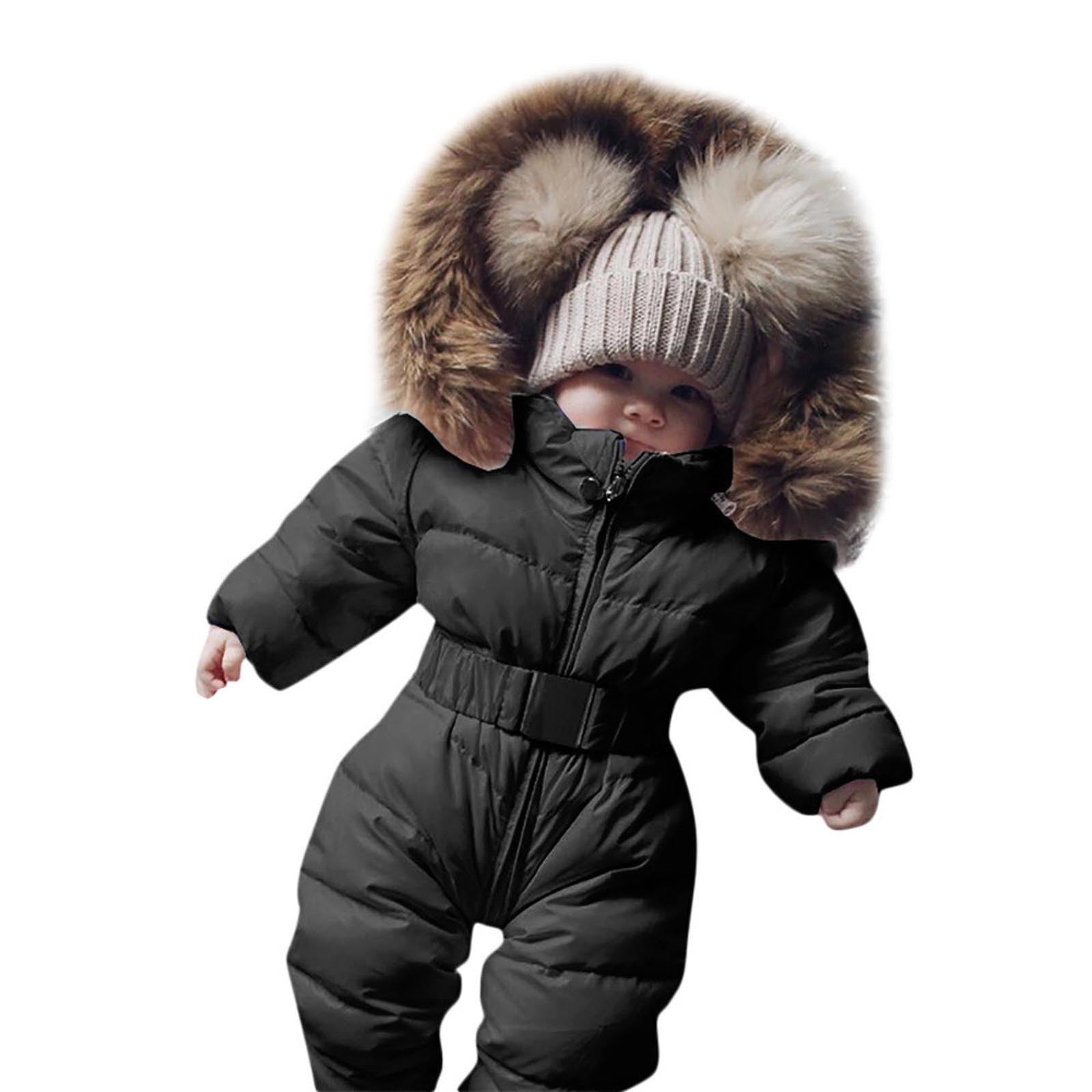 Baby Warm Winter Snowsuit Solid Color Rompers Fleece Hooded Down Coat Outwear 