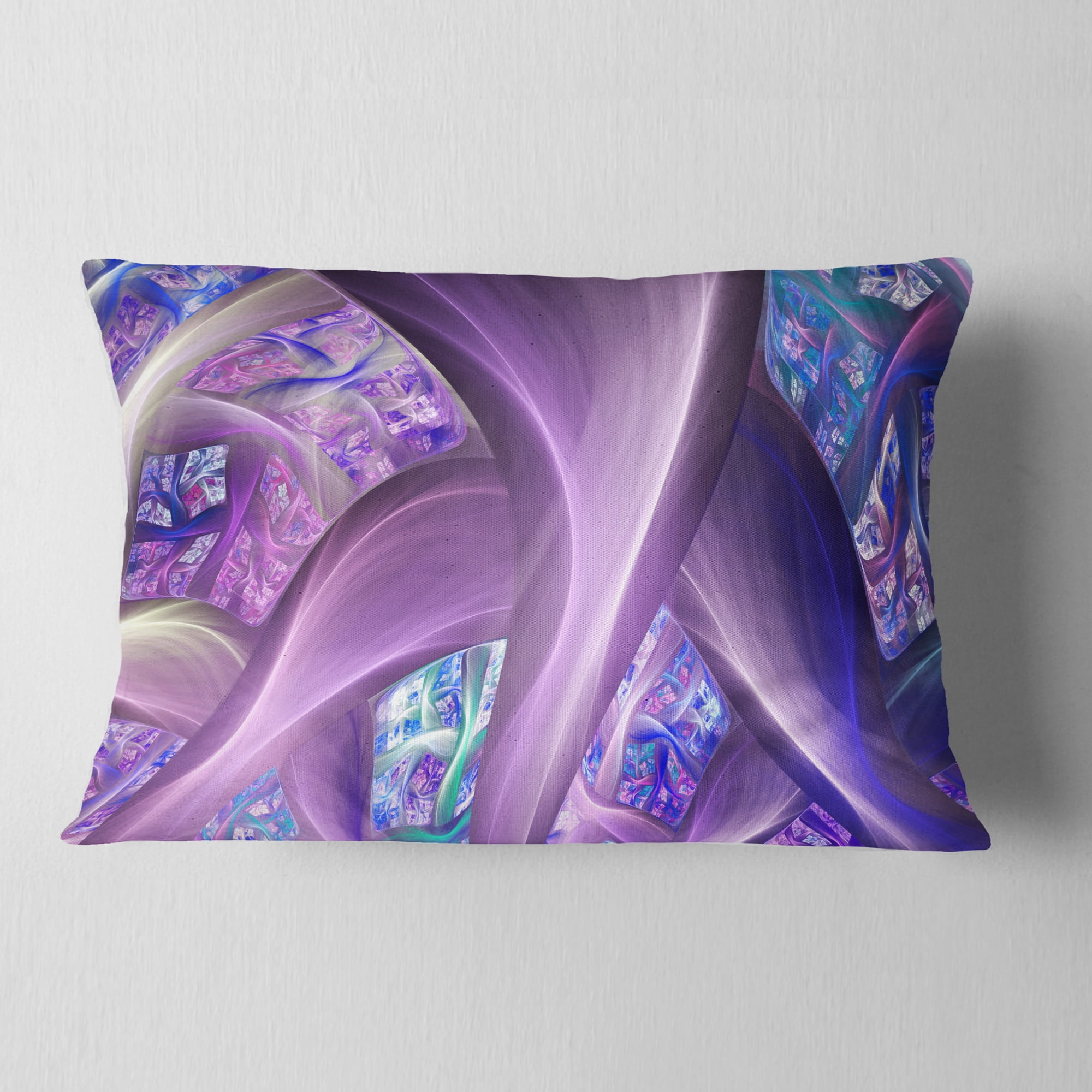 Designart Purple Blue Fractal Curves - Abstract Throw Pillow - 12x20