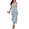 thumbnail image 2 of Vestido Largo De Verano Vestido largo elegante con escote en V profundo Traje diario asimétrico sin espalda (Azul L) Cgtredaw Para estrenar, 2 of 6