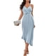 thumbnail image 1 of Vestido Largo De Verano Vestido largo elegante con escote en V profundo Traje diario asimétrico sin espalda (Azul L) Cgtredaw Para estrenar, 1 of 1