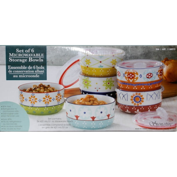 Signature Housewares Stoneware 21 Oz Storage Bowls With Lids Set Of 6 New Walmart Com Walmart Com
