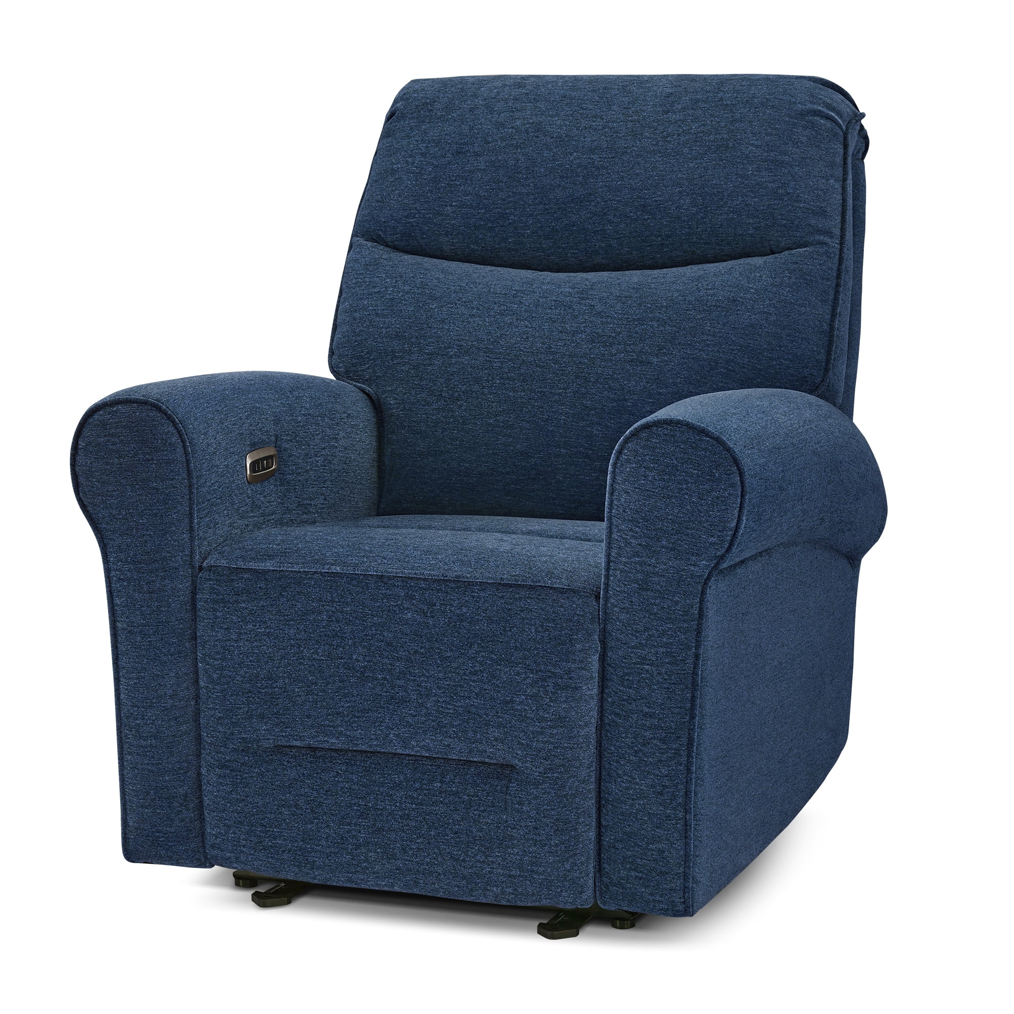 MCombo Small Wall Hugger Power Recliner Chair for Small Space RV Living Room, , Modern Roll Arm Recliner, Fabric, Navy Blue
