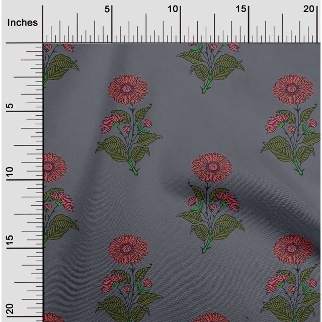 oneOone Cotton Flex Gray Fabric Floral Block Craft Projects Decor Fabric Printed By The Yard 40 Inch Wide