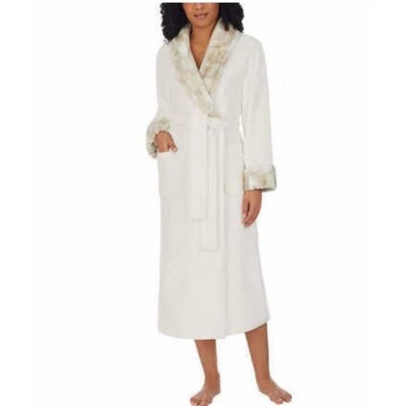 Carole Hochman Women's Long Plush Wrap Robe with Patch Pockets, Ivory Large