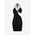 thumbnail image 2 of ZAFUL for Women Sexy Prom dress Cocktail Party Dress Backless Bra Cutout Jersey Halter Slinky Dress Black S, 2 of 5