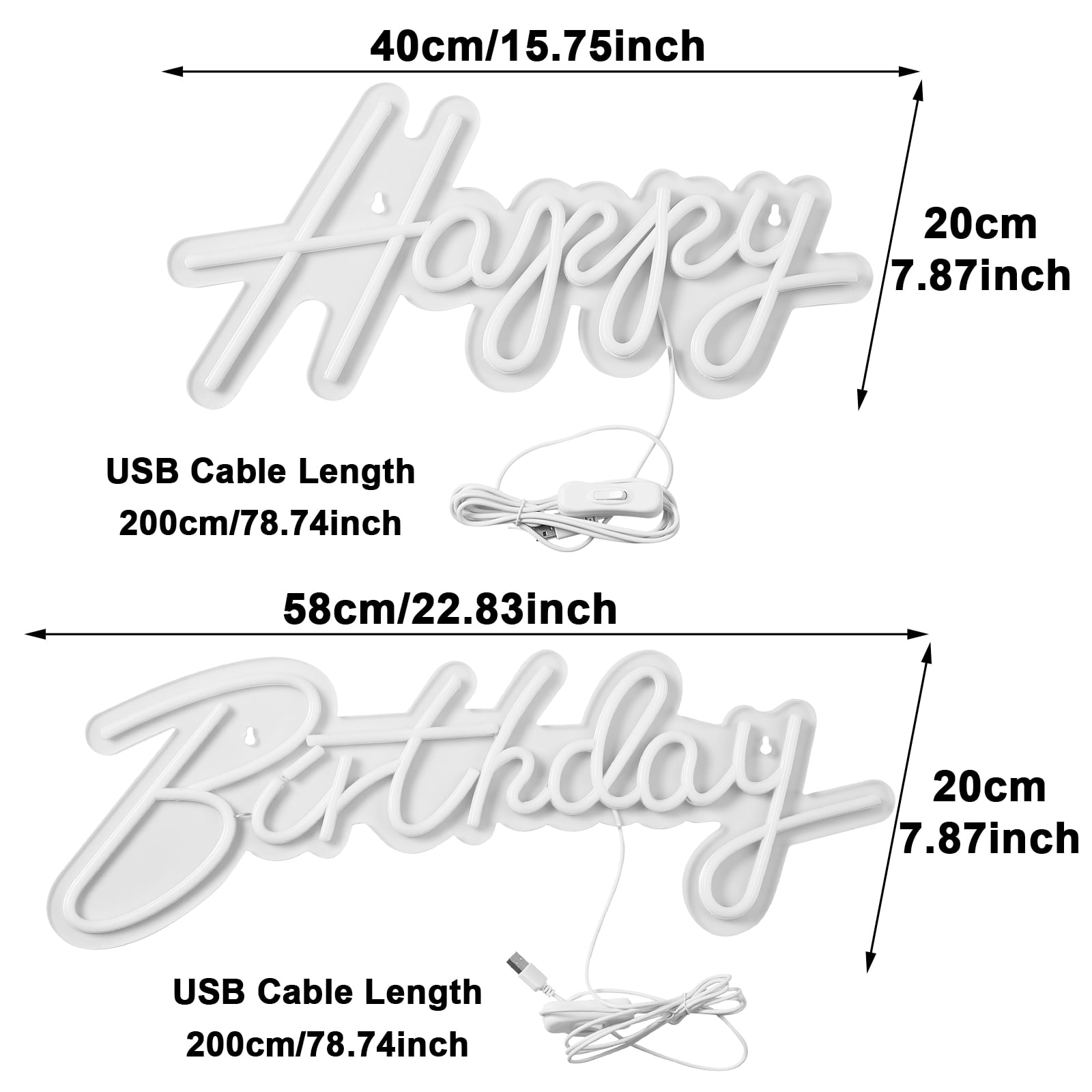 Rosnek Happy Birthday Large Neon Sign for Wall Decor, USB Decorative  Hanging Sign for All Birthday Party Decoration, Size-Happy 15.7x7.8inch,  Birthday 22.8x7.8inch 
