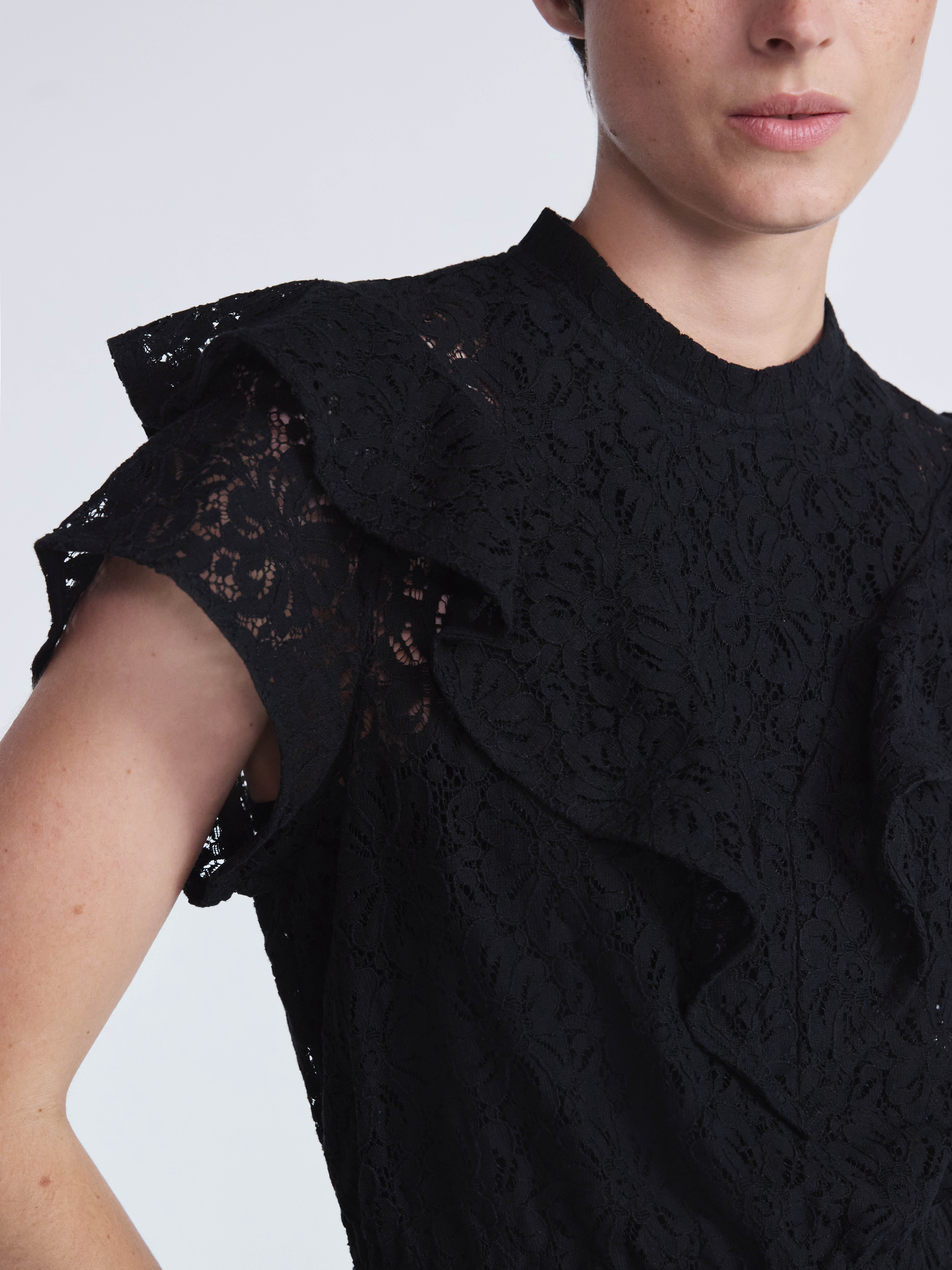 Scoop Women’s Lace Ruffle Peplum Blouse with Short Sleeves, Sizes XS-XXL